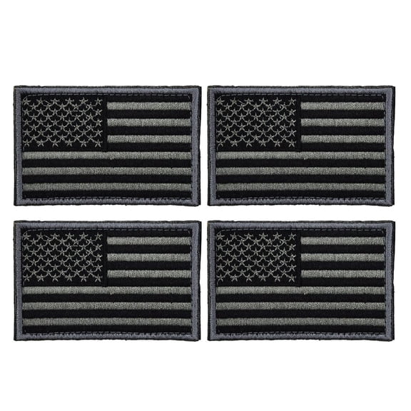 NICERIO 4Pcs Self Adhesive Usa Flag Patch Dark Grey Hook and Loop Backing for Denim Jackets