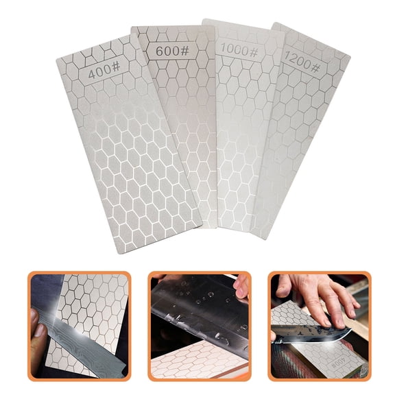 NICERIO 4Pcs Sharpening Stone Set Silver Honeycomb Design with Non Slip Base for Home Kitchen Knives
