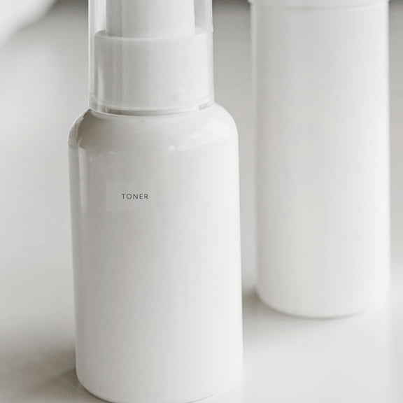 NICERIO 50Pcs Easy Apply Travel Labels for Cosmetic and Shampoo Bottles with Strong Adhesive