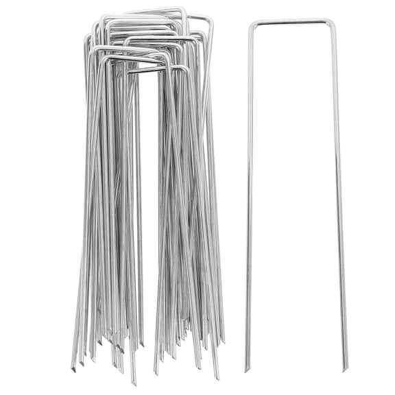 NICERIO 50Pcs Edging Staple and Fabric Pins Stakes Plated Silver Metal for Garden Landscape and Outdoor Projects