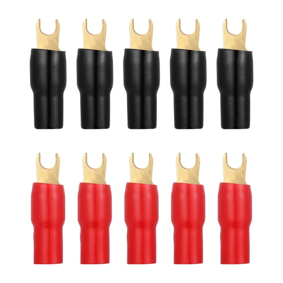 NICERIO 5Pairs Copper Crimp Terminals with Plated Gold Plated 4 Gauge Spade Forks in Assorted Color