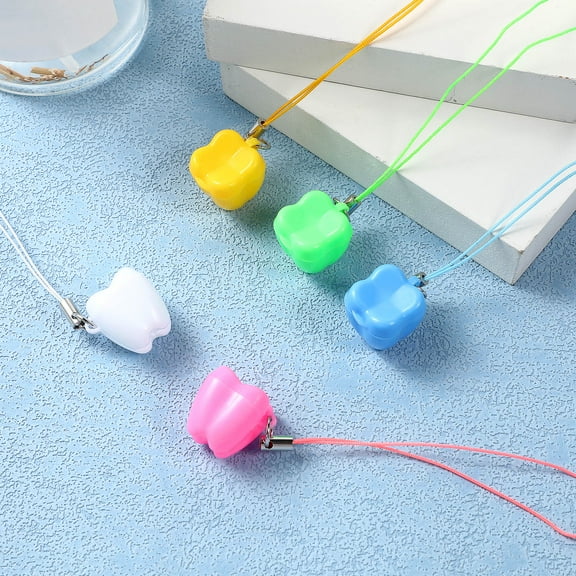 NICERIO 5Pcs Assorted Color Tooth Saver Necklaces Teeth Shaped Storage Boxes Safe Smooth Surface