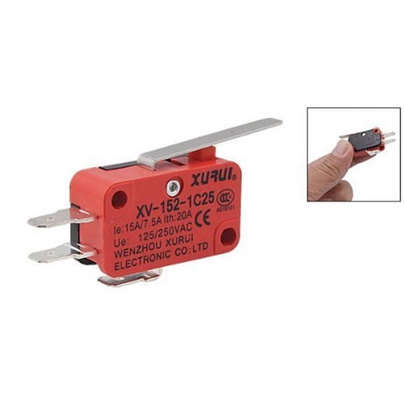 NICERIO 5Pcs Micro on Off Red Plated Silver Tone Plastic Metal Microswitch for Switching