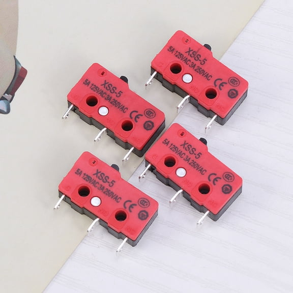 NICERIO 5Pcs Red Micro Lever Switch with Roller for Home Use Lightweight Thermoplastic Design