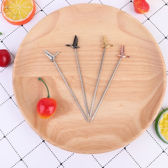 NICERIO 5Pcs Stainless Steel Fruit Forks Plated Silver for Eating Fruit and Party Appetizers