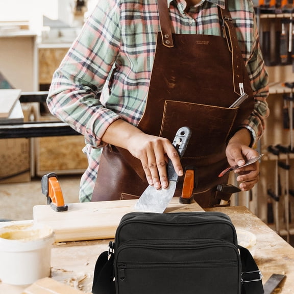 NICERIO Black Canvas Tool Crossbody Bag with Adjustable Strap for Carpenter Plumber Tool Carrying