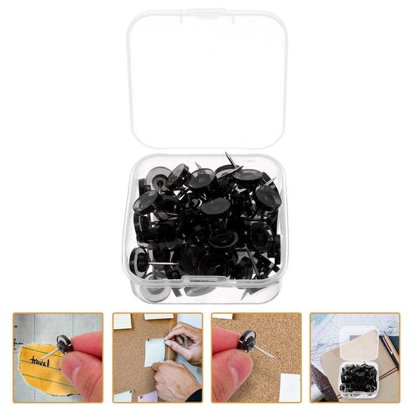 NICERIO 50Pcs Bulletin Board Push Pins Black Plastic Round Teachers