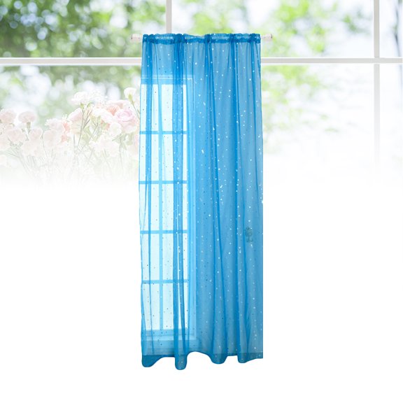 NICERIO Blue Window Sheer Curtains Star Pattern Voile Panel for Elegant Room Decor with Soft Transparent Polyester
