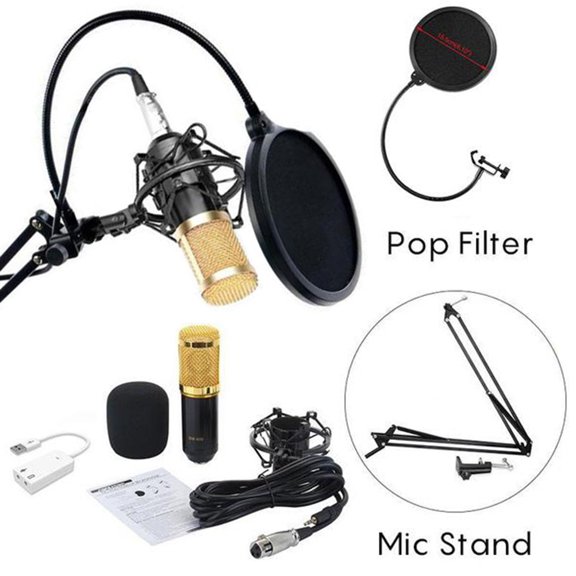 NICERIO Bm 800 Microphone Kit Black for Recording Studios Broadcasting and Vocal Performance