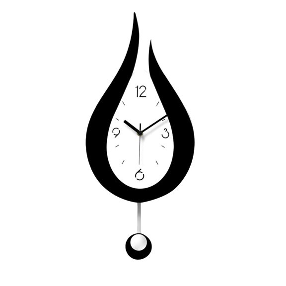 NICERIO Creative Clock Wall Clock Black Water Drop Shape Decoration Timekeeping Indoor Use 1Set