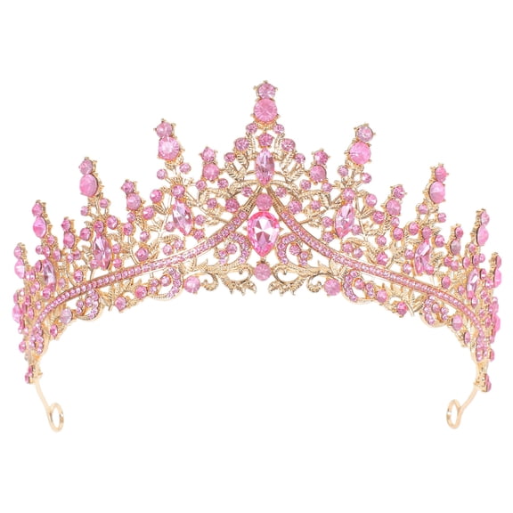 NICERIO Elegant Baroque Rhinestone Bridal Tiara Crown Pink for Wedding and Prom