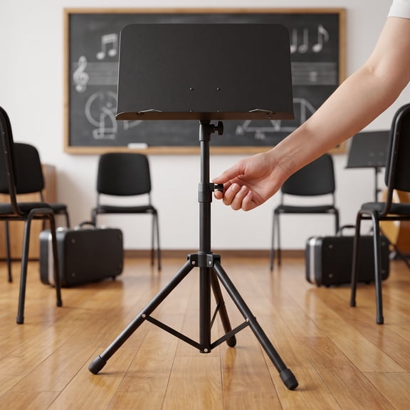 NICERIO Foldable Music Stand Adjustable Height Black Metal Tripod for Sheet Music Performance