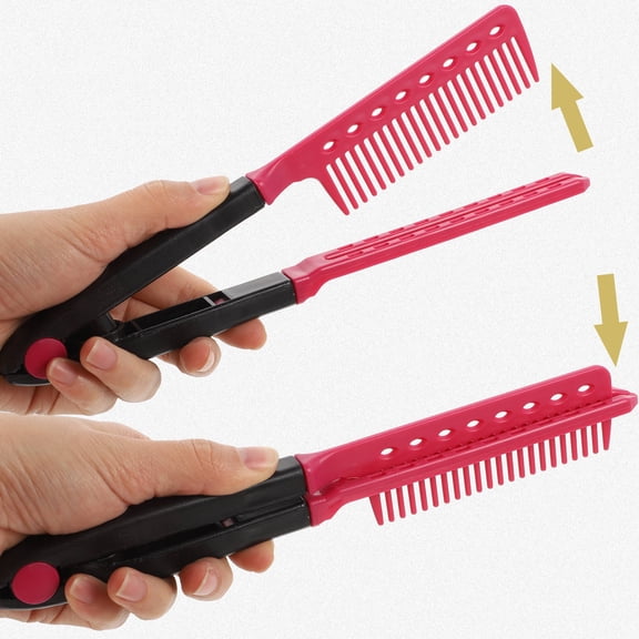 NICERIO Clip on Style V Shaped Hair Straightener Comb Black Salon Hairdressing Tool