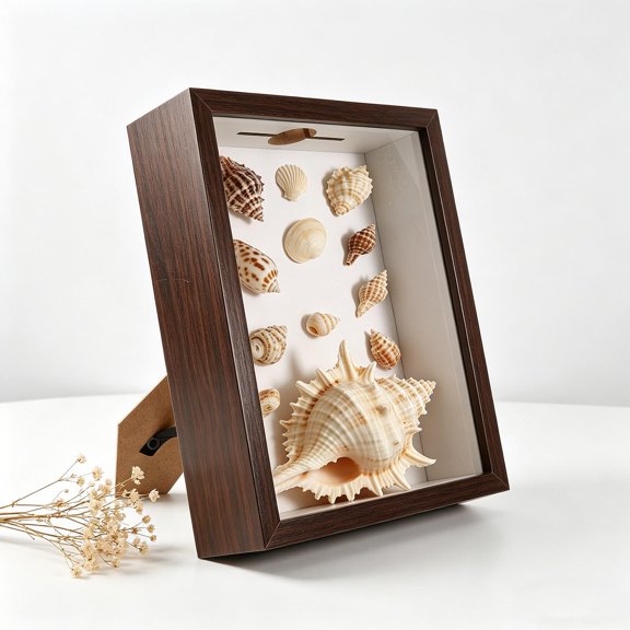 NICERIO Handcrafted Seashell Shadow Box Frame with Slot Storage for Shell Collection