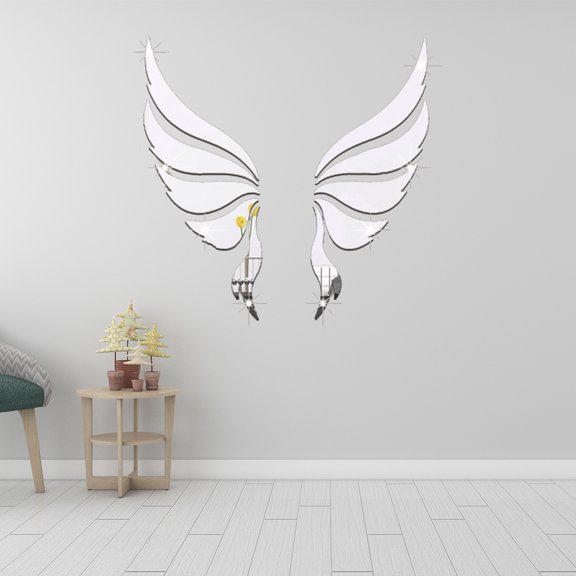 NICERIO Home Decoration Plated Silver Acrylic Wing Mirror Sticker Easy Paste and Removable