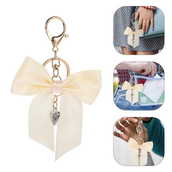 NICERIO Key Charm Keychain Bowknot Bag Pendant Fashion Beige Ribbon 1Pcs