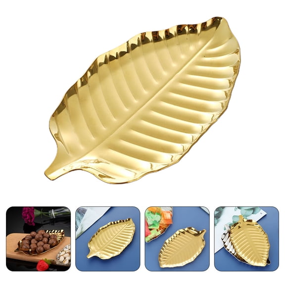 NICERIO Leaf Shape Stainless Steel Serving Tray Golden Color for Snacks Desserts and Fruit Display