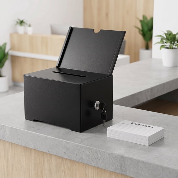 NICERIO Metal Donation Box with Lock and Slot Black Large Capacity Feedback Collection