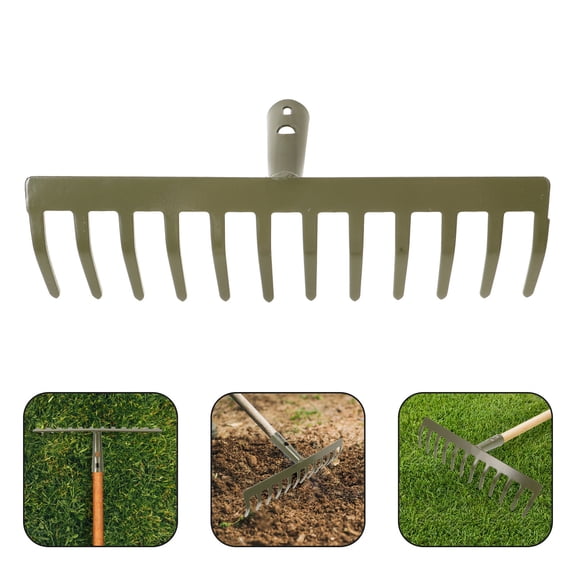 NICERIO Garden Rake Head Carbon Steel Green for Efficient Leaf Removal