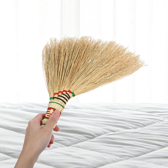 NICERIO Small Broom Traditional Craftsmanship Light Yellow Dry Sorghum Stem Dust Brush for Desktop Cleaning 1Pcs