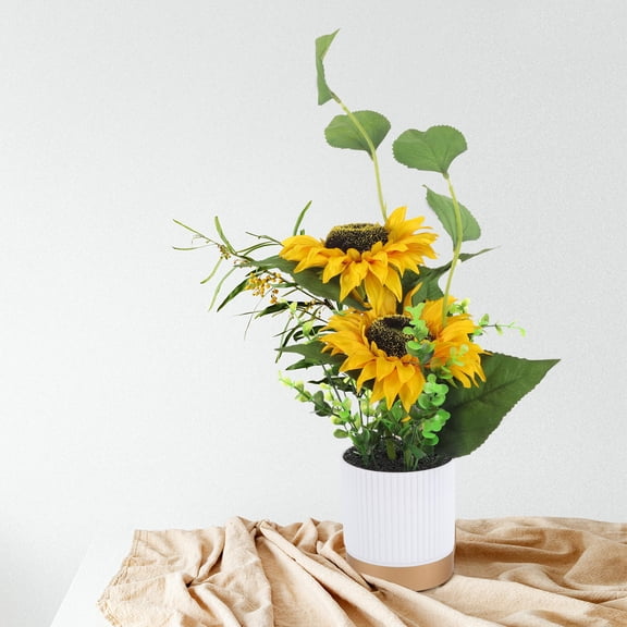NICERIO Plastic Ceramic Faux Sunflower Bonsai Plant for Tabletop and Bookshelf Ornament