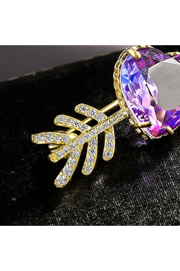 Purple Crystal Rhinestone Heart Brooch Elegant Stylish Arrow Design for Party and Daily Wear