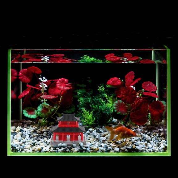 NICERIO Japanese Ancient Building Model Figurines Set, Red Plastic Decorative Collectible, 1 Set