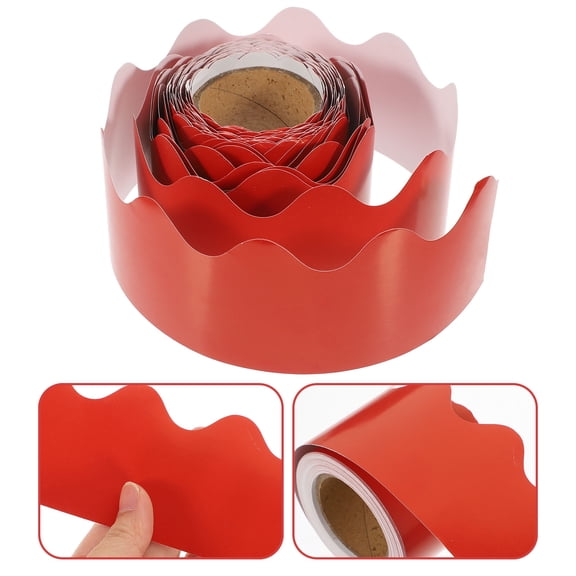 NICERIO Red Removable Scalloped Border Trim Paper for Blackboard and Bulletin Board Decor