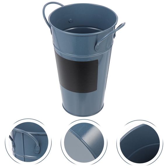 NICERIO Retro Style Sky Blue Metal Flower Bucket with Handle Smooth Iron Pot for Garden Storage