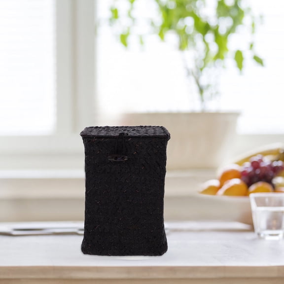 NICERIO Reusable Black Woven Storage Box with Lid Desktop Case for Stationary and Sundry Storage