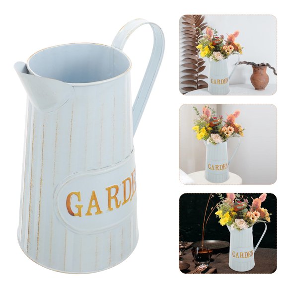 NICERIO Iron Metal Jug Pitcher Sky Blue Rustic Vase for Wedding Event Decor