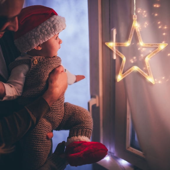 NICERIO Christmas Decoration Lights Five Point Star Window Lights with Suction Cup Silver 1Pcs Indoor Lighting