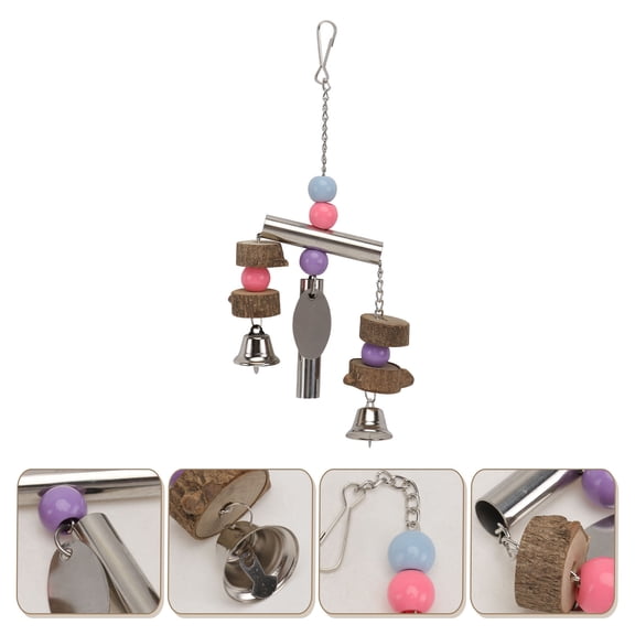 NICERIO Bird Parrot Toy Hanging Bell Stainless Steel Silver 1Set Noise Reduction