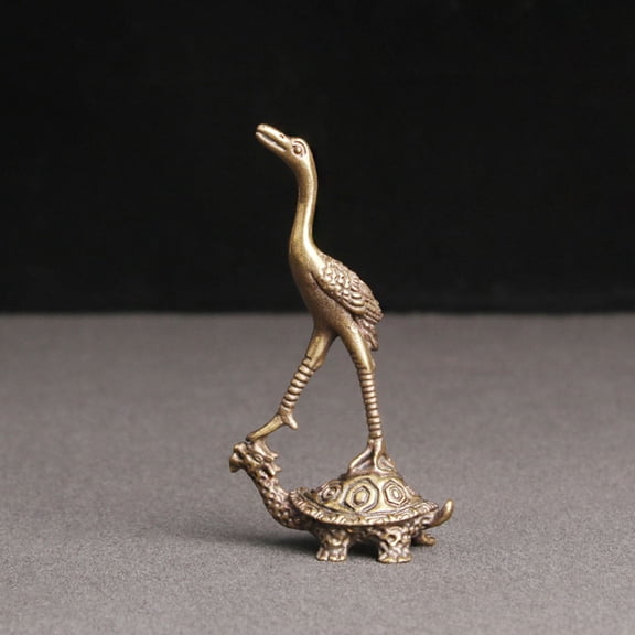 NICERIO Statue Decor Brass Turtle Crane Home Decor Retro 1Pack