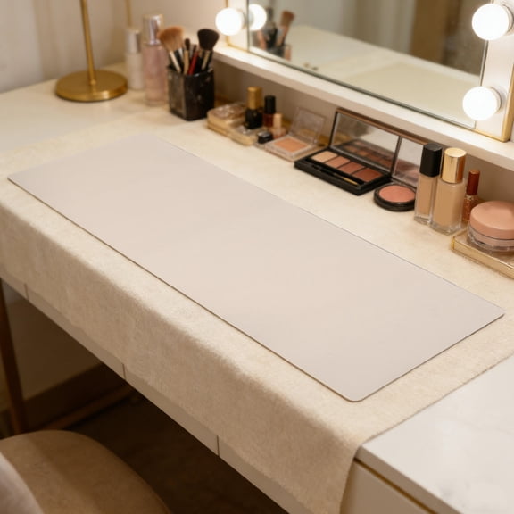NICERIO Stylish Beige Vanity Mat with Waterproof Protection for Makeup Desk and Home Office Use