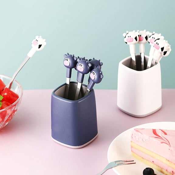 NICERIO Cartoon Design Fruit Forks for Home Use Made of Stainless Steel and ABS White Color Perfect for Desserts and Appetizers 5 Pieces
