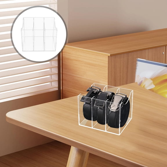 NICERIO Transparent Acrylic Belt Organizer Box with Multi Grid Sections for Desktop and Closet Storage