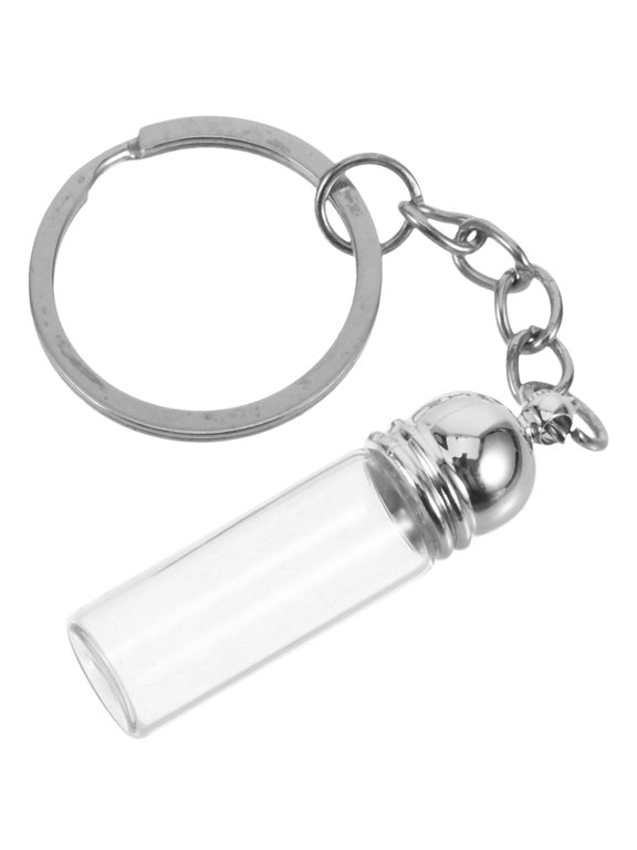 Transparent Glass 35x11mm Drift Bottle Keychain with Metal Seal Pendant