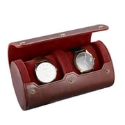 NICERIO Travel Watch Case PU Leather Watch Box 2 Slots Watch Storage Organizer Bracket Holder for Travel Business Trip (Brown)