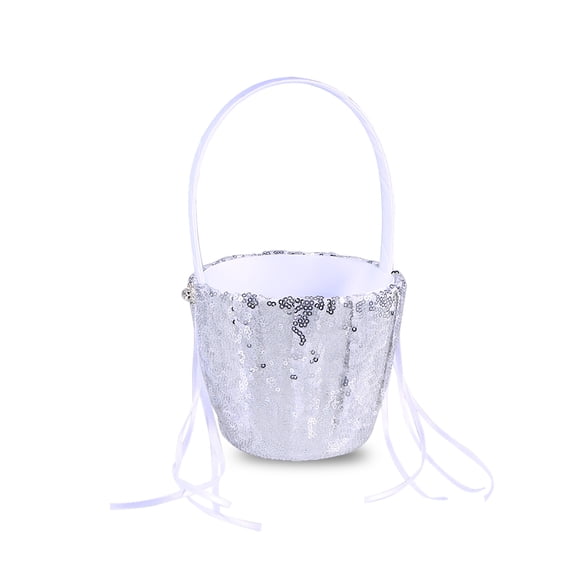 NICERIO Wedding Basket with Plated Silver Sequins and Ribbon for Elegant Ceremony Use