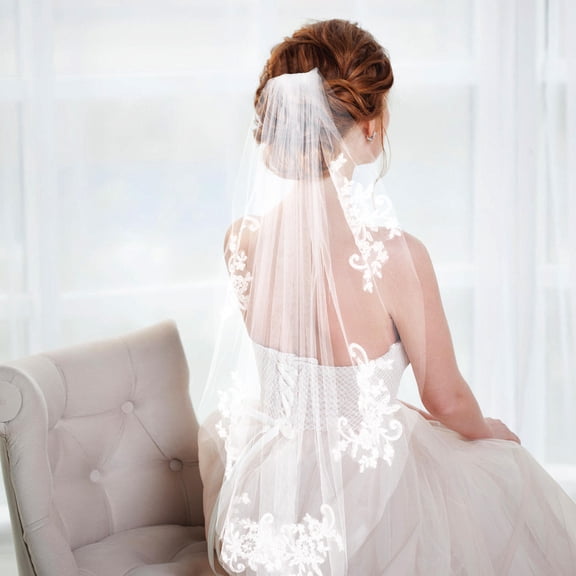 NICERIO Wedding Veil for Bride with Crystal Beaded Tiara and Lace Detail in White