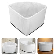 NICERIO Sturdy White Fan Shaped Corner Storage Bin Bamboo and Metal Triangle Basket