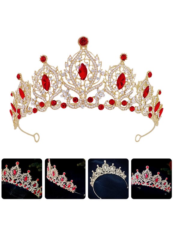 Bridal Tiara Crystal Crown Rhinestones Red for Party and Wedding