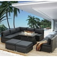 thumbnail image 1 of RADIATA 10 Pcs Outdoor Furniture with Fire Pit Table Wicker Sofa, Dark Gray, 1 of 11