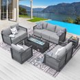 thumbnail image 1 of RADIATA 10 Pieces PE Wicker Patio Furniture Sectional High Back Ultra Thick Cushion Sofa Set with Fire Pit Table 55000 BTU Rattan Conversation Set for Outdoor，Light Gray, 1 of 9