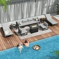thumbnail image 1 of RADIATA 11-Piece Modern Aluminum Patio Furniture Set with High-Back Seating, Aluminum Outdoor Sectional Sofa with Chaise Lounges and Fire Pit Table, 500 lbs Weight Capacity,Light Gray, 1 of 9
