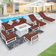 thumbnail image 1 of RADIATA 11 Pieces Aluminum Outdoor Patio Sectional Furniture Sofa Set with Fire Pit Table Large Size Luxury Comfortable Durable Water/UV-Resistant Garden Porch Backyard Party (Burgundy Cushion), 1 of 11
