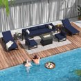 thumbnail image 1 of RADIATA 11-Piece Modern Aluminum Patio Furniture Set with High-Back Seating, Aluminum Outdoor Sectional Sofa with Chaise Lounges and Fire Pit Table, 500 lbs Weight Capacity, Navy Blue, 1 of 9