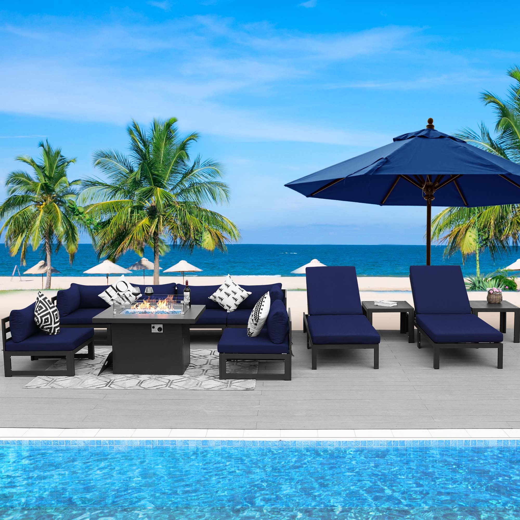 NICESOUL 11 Pieces Aluminum Outdoor Patio Sectional Furniture Sofa Set