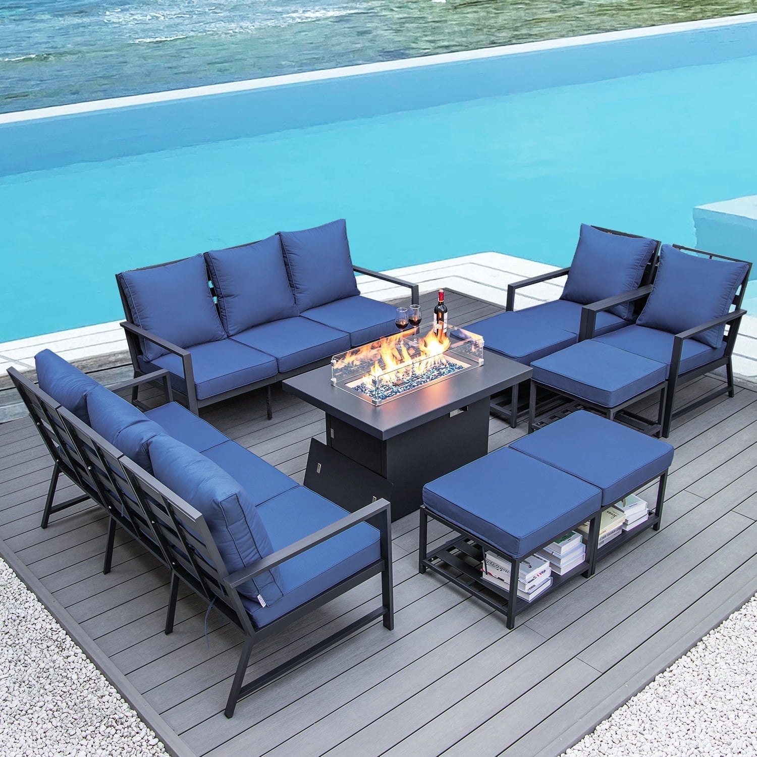 NICESOUL 13 Pcs Aluminum Outdoor Patio Furniture with Propane Fire Pit
